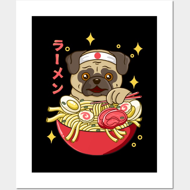 Kawaii Pug Ramen Wall Art by Kimprut